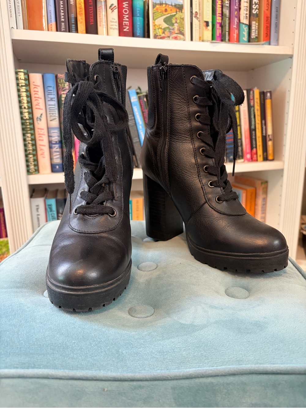 Steve Madden Black Lace-Up Platform Block Heel Ankle Boots